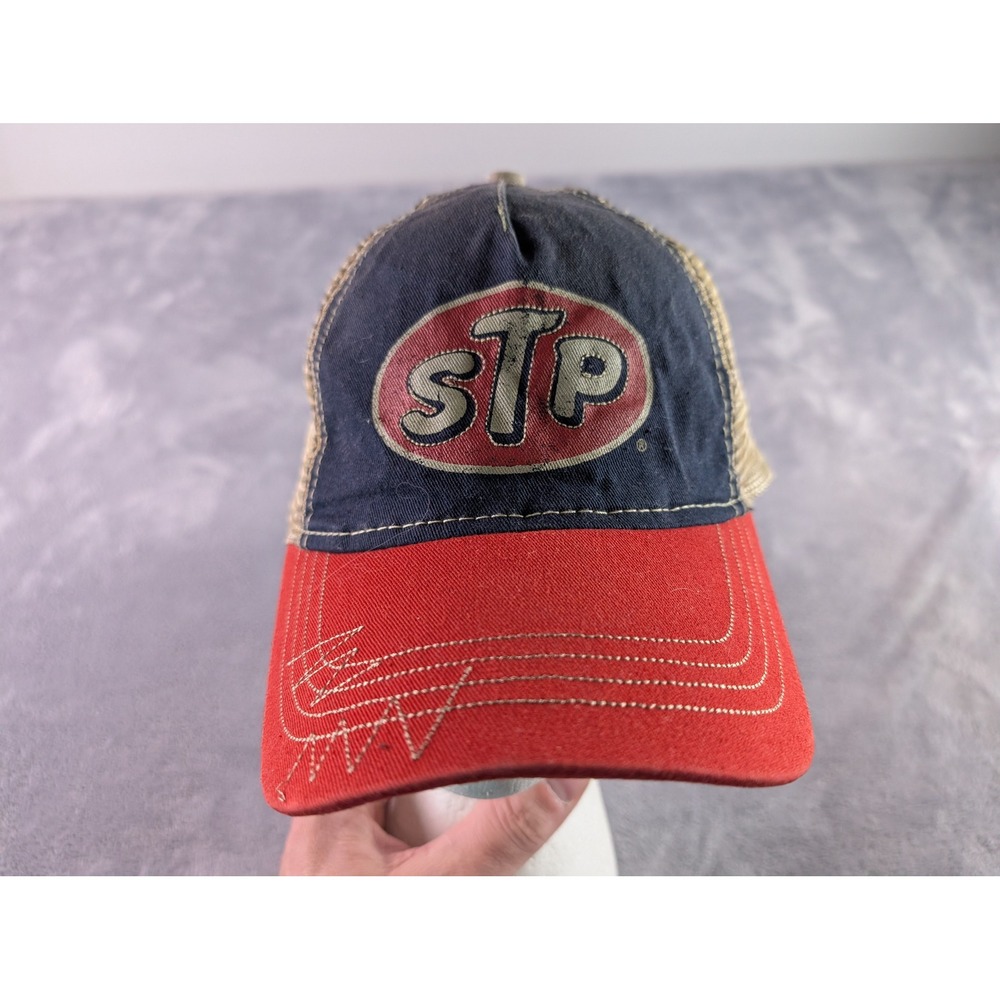 STP Motor Oil Racing Trucker Hat Navy Red Tan Mesh Snapback H3 Headwear Cap